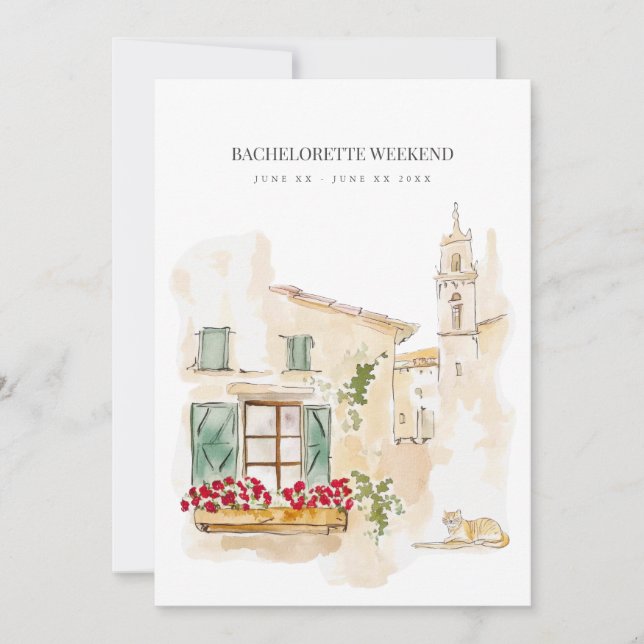 Tuscany Watercolor Bachelorette Weekend Invitation (Front)