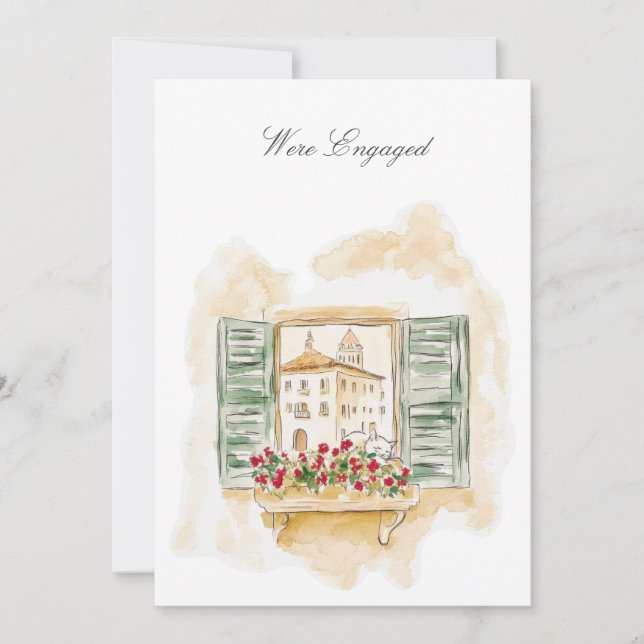 Tuscany Watercolor Engagement Announcement Card (Front)