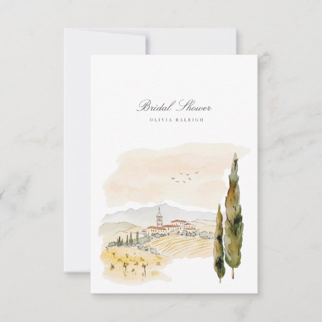 Tuscany Watercolor Italy Bridal Shower Invitation  (Front)