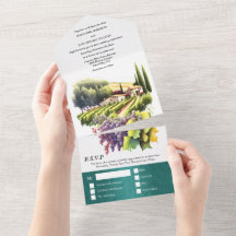 Tuscany watercolor wedding vineyard Italian winery