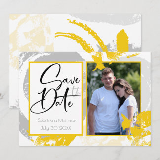 Tuscany Yellow Grey Brush Strokes Save the Date Invitation