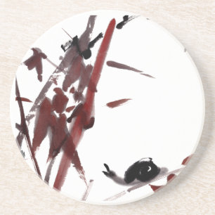 Tuschekunst mit Schnecke und Rotem Bambus Coaster