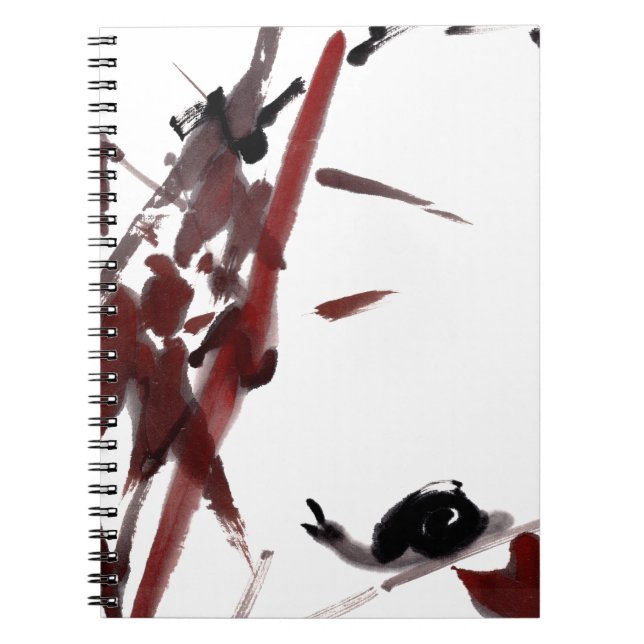 Tuschekunst mit Schnecke und Rotem Bambus Notebook (Front)