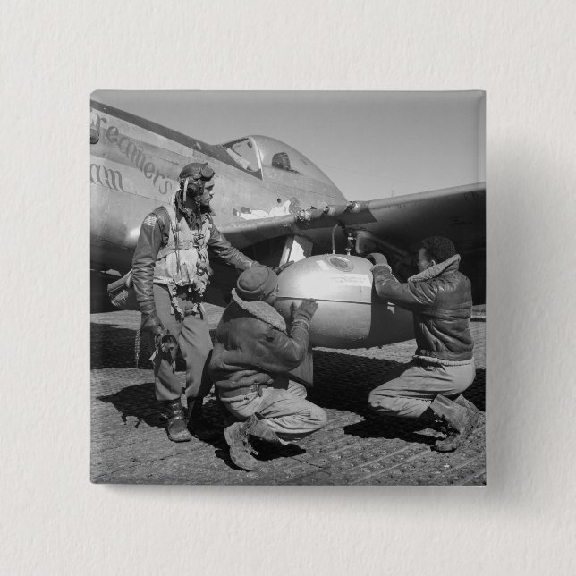 Tuskegee Airmen, 1945 2 Inch Square Button (Front)