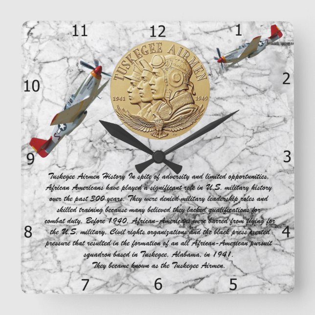 TUSKEGEE AIRMEN COIN    SQUARE WALL CLOCK (Front)