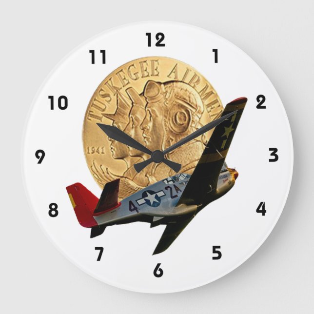 Tuskegee Metal of Honour/Red Tail Plane Large Clock (Front)