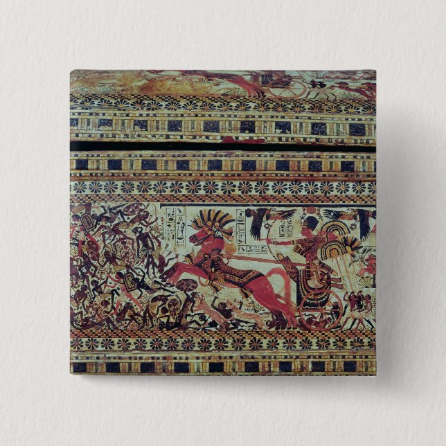 Tutankhamun  on his chariot attacking Africans 2 Inch Square Button (Front)