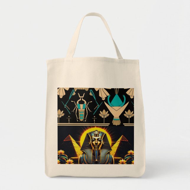Tutankhamun & Pyramids | Ancient Egyptian Art Tote Bag (Front)