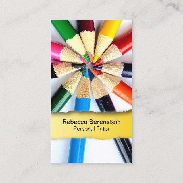 Tutor crayon couleur arraché Carte de visite jaune (Devant)