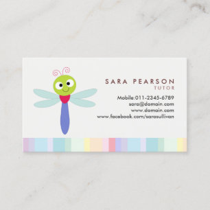 Tutor Cute Colourful Dragonfly Business Card