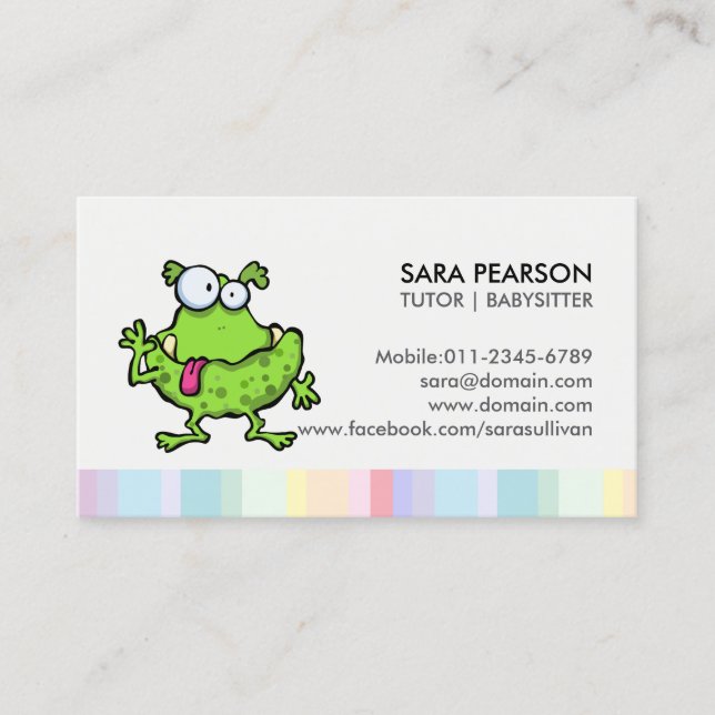 Tutor Cute Green Alien Monster Business Card (Front)