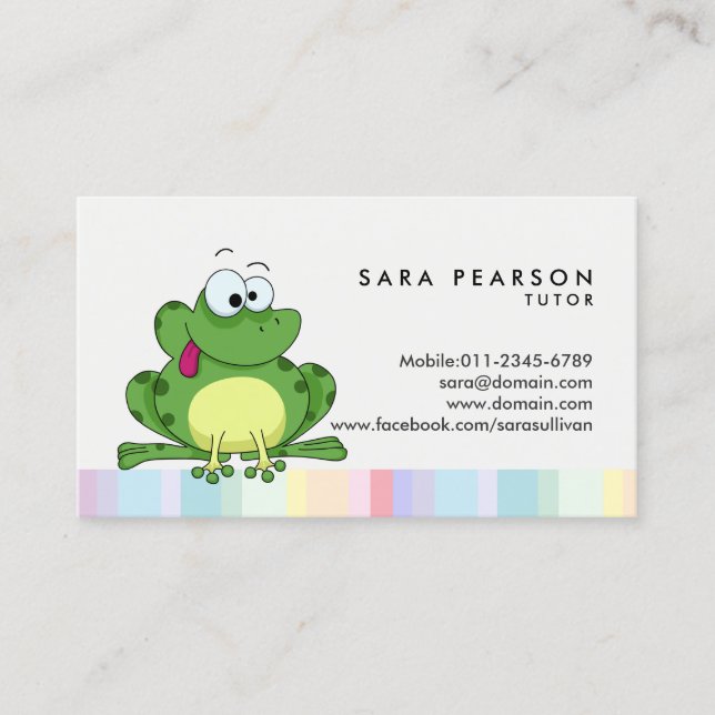 Tutor Cute Green Frog Carte de visite (Devant)
