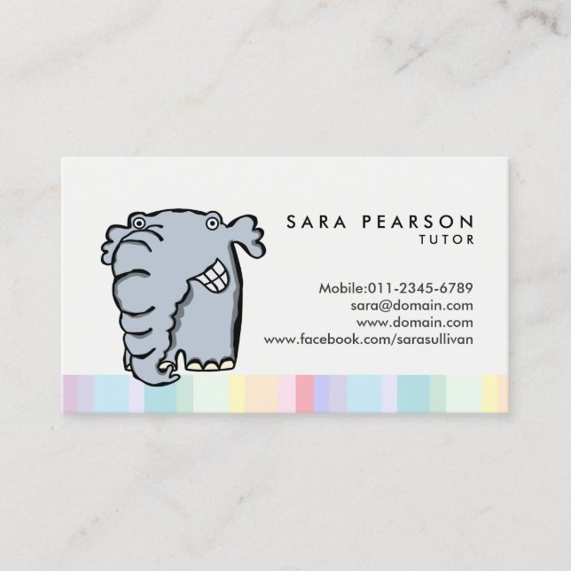 Tutor Cute Grinning Elephant Carte de visite (Devant)