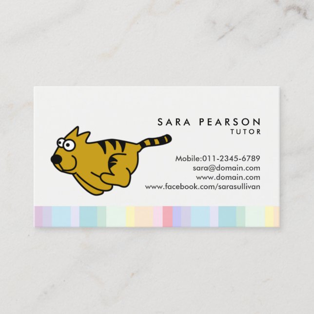 Tutor Cute Running Cat Business Card (Front)