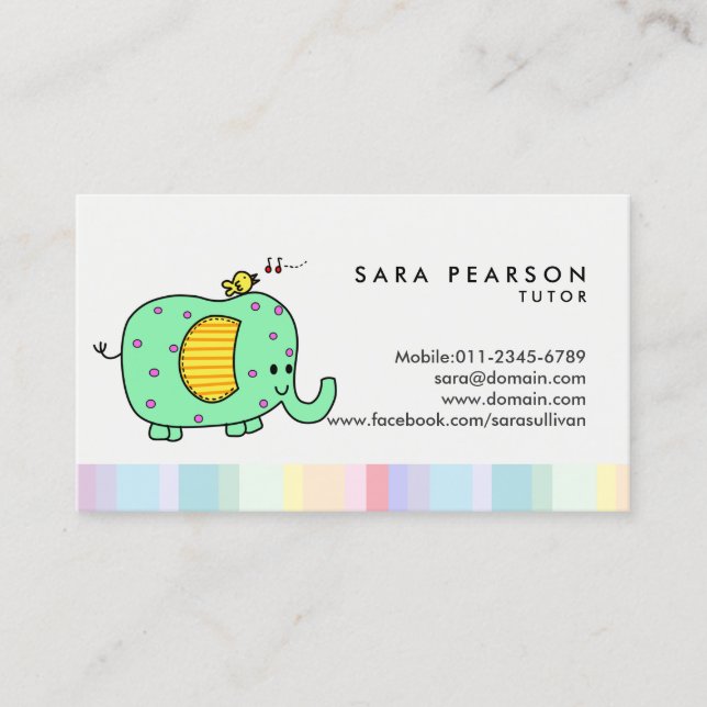 Tutor Cute Spotty Elephant Business Card (Front)
