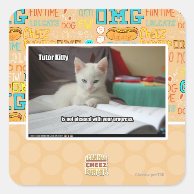 Tutor Kitty Square Sticker (Front)