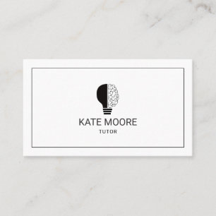Tutor Light Bulb And Brain Idea Black And White Business Card