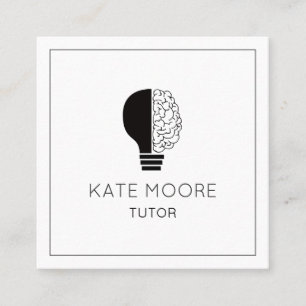 Tutor Teacher Light Bulb Idea Symbol Brain Square Business Card