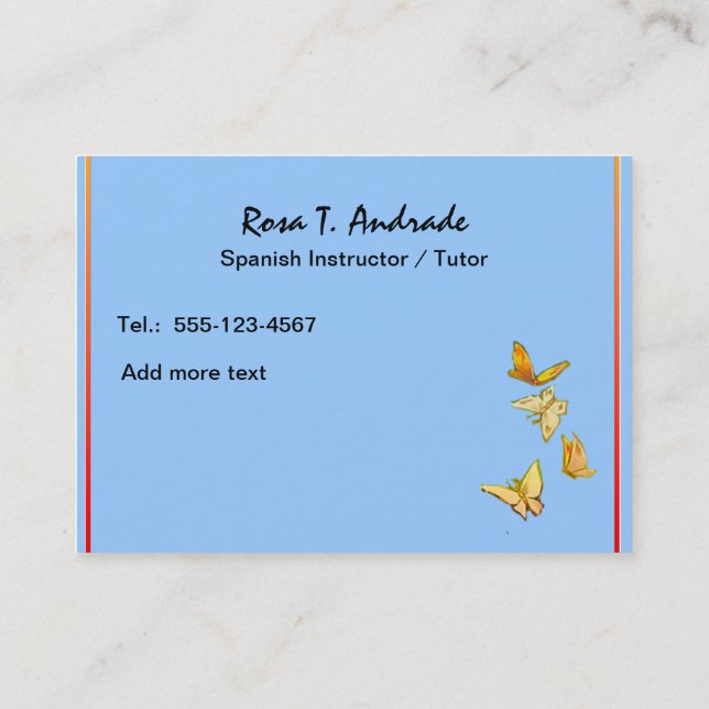 Tutoring Business Cards with Spanish Calendar (Back)