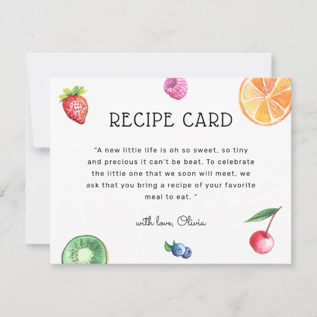 Tutti Fruitti Baby Shower Recipe Card (Front)