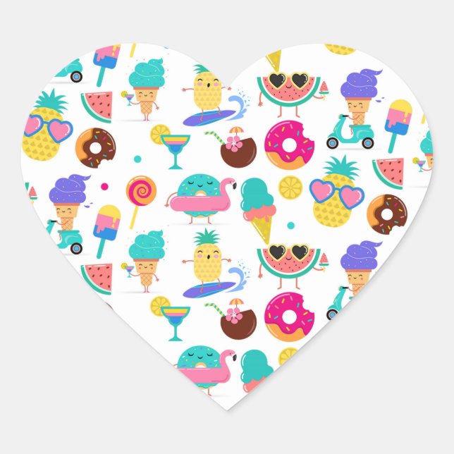 Tutti Fruitti Summer Fruit Ice Cream Treats Party Heart Sticker (Front)