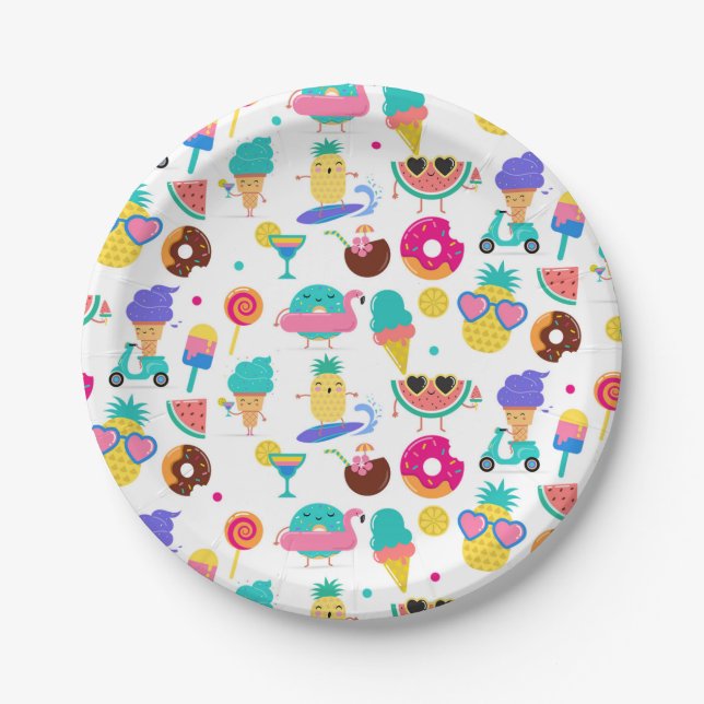 Tutti Fruitti Summer Fruit Ice Cream Treats Party Paper Plate (Front)