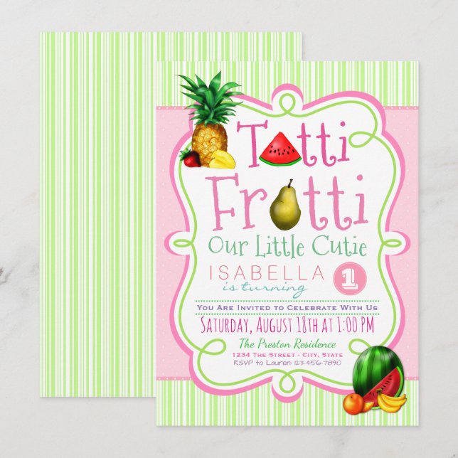 Tutti Frutti Anniversaire Fête Invitation (Devant / Derrière)