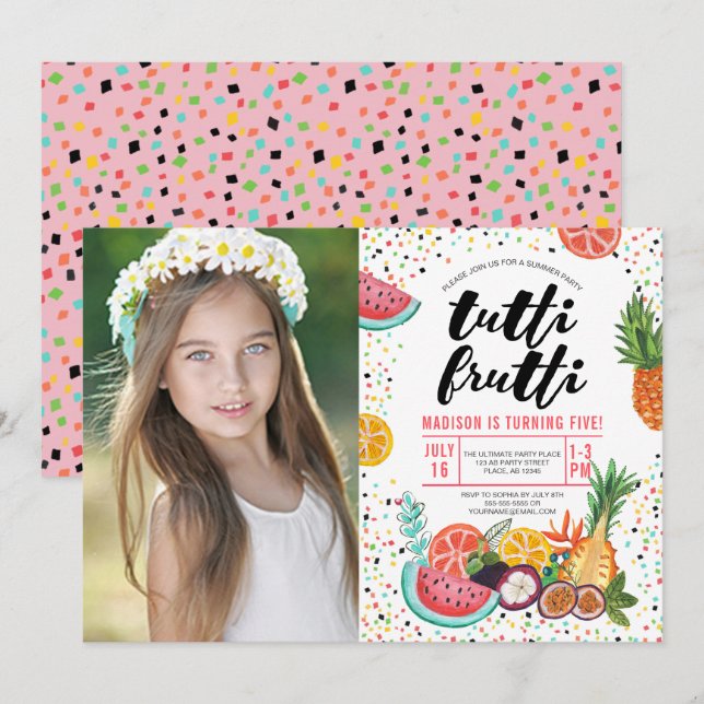 Tutti Frutti | Anniversaire | Invitation photo (Devant / Derrière)