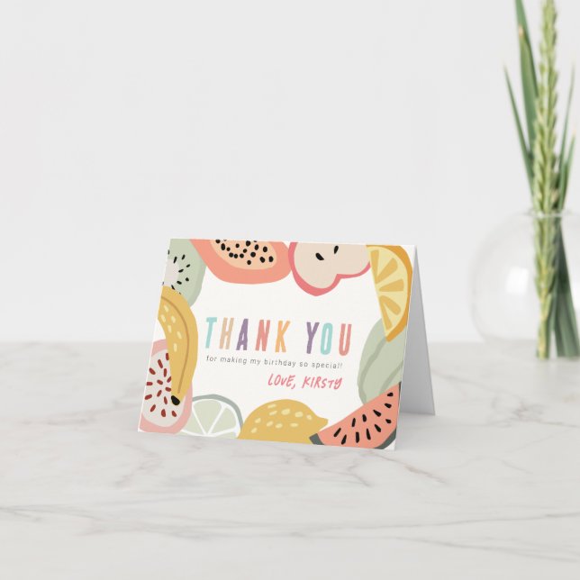 Tutti Frutti Colourful Fruit 2nd Birthday Thank You Card (Front)