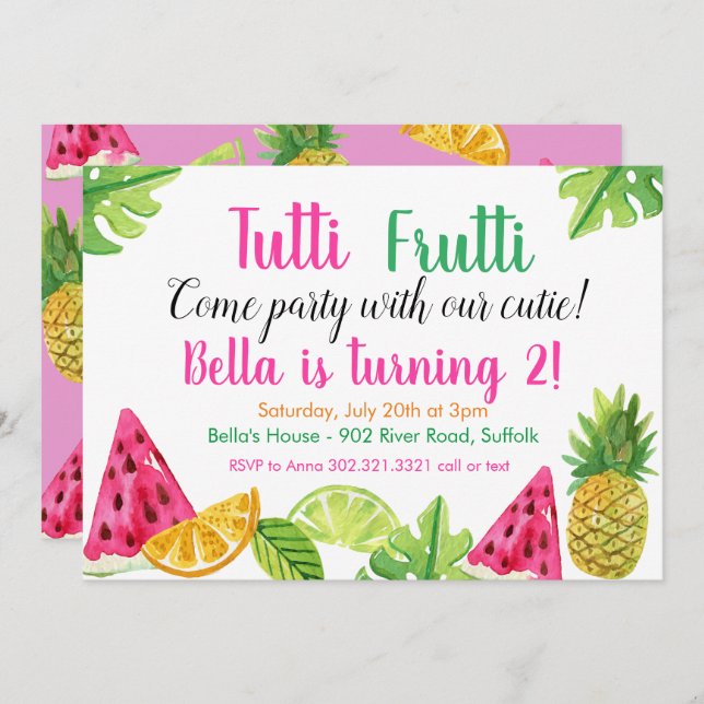 Tutti Frutti - Fruit Birthday Party Invitation (Front/Back)