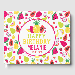 Tutti Frutti Fun Birthday Tropical Fruit Pattern Guest Book