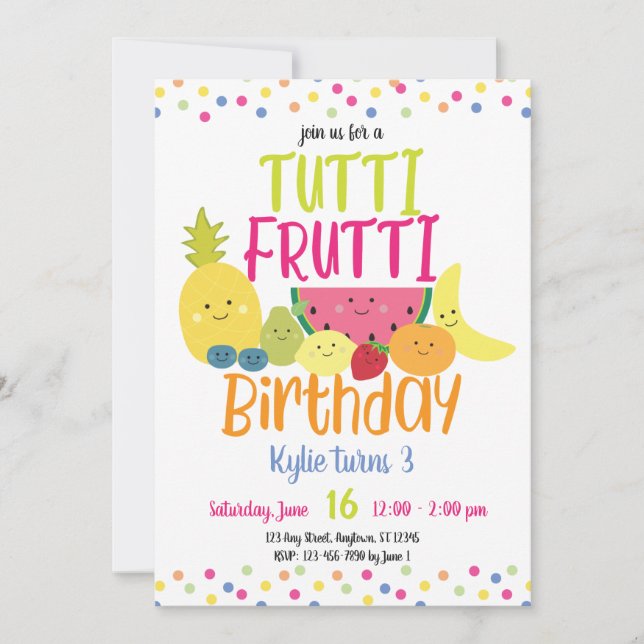 Tutti Frutti Fun Colourful Kids Birthday Party Invitation (Front)