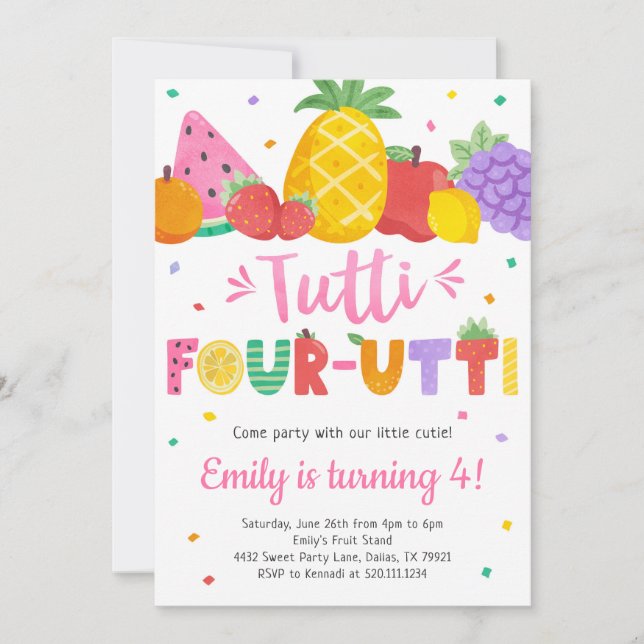 Tutti Frutti Invitation à quatre-utti 4e anniversa (Devant)