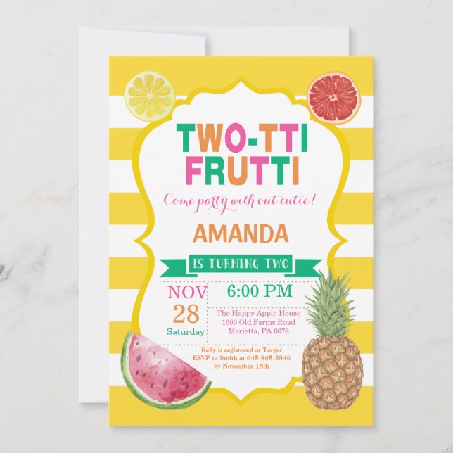 Tutti Frutti Invitation fête d'anniversaire 2e Ann (Devant)