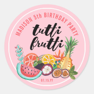 Tutti Frutti pink girly fruit drawing Classic Round Sticker