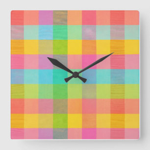 Tutti Frutti Plaid – Colorful Checkered Wall Clock