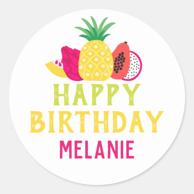 Tutti Frutti Tropical Fruit Birthday Party Classic Round Sticker (Front)