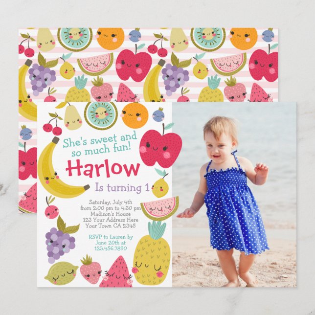 Tuttifrutti Birthday Invitation (Devant / Derrière)