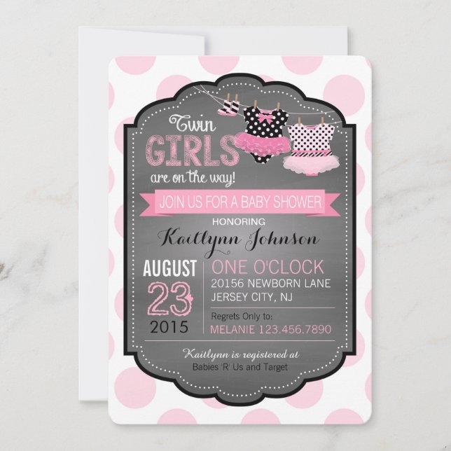 Tutu and Dot Twin Girls Baby Shower Invitation (Front)
