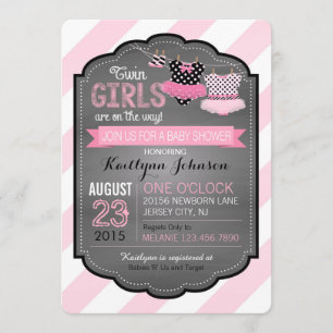 Tutu and Stripe Twin Girls Baby Shower Invitation