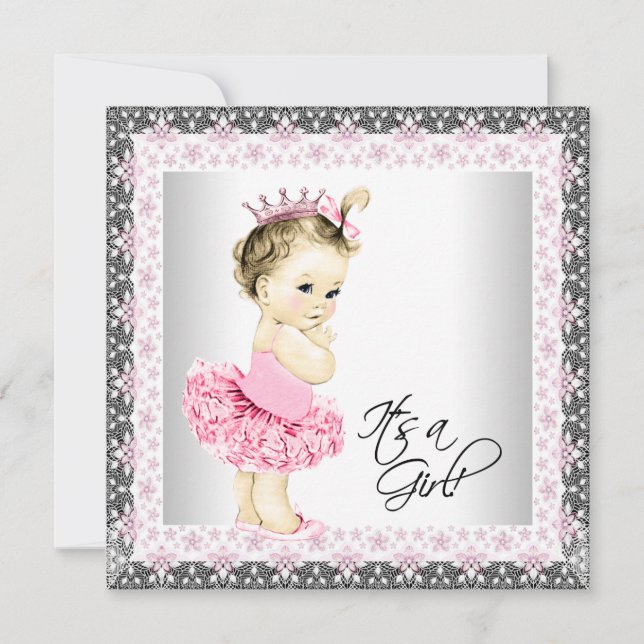 Tutu Baby Girl Ballerina Shower Invitation (Front)