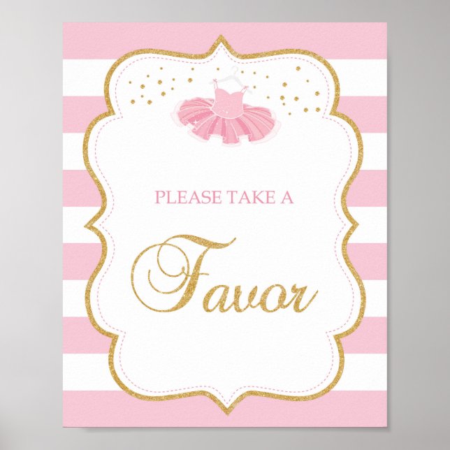 Tutu baby shower pink gold glitter favours sign (Front)