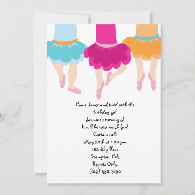 TuTu Ballet Girls Invitation (Front)