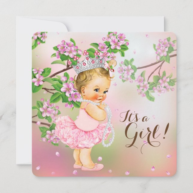 Tutu Cherry Blossom Pearl Baby Shower Invitation (Front)