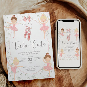 Tutu Cute 2nd Birthday Invitation Pink Ballet