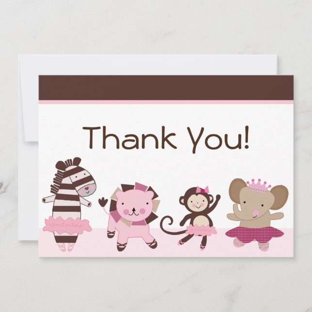 Tutu Cute/Ballerina Animaux Merci Cartes (Devant)