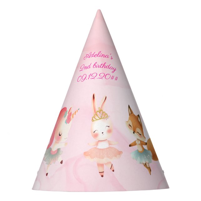 Tutu Cute Ballerina Ballet Animals Birthday Party Hat (Front)