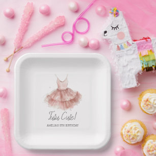 Tutu Cute Ballerina Ballet Pink Script Birthday Paper Plate