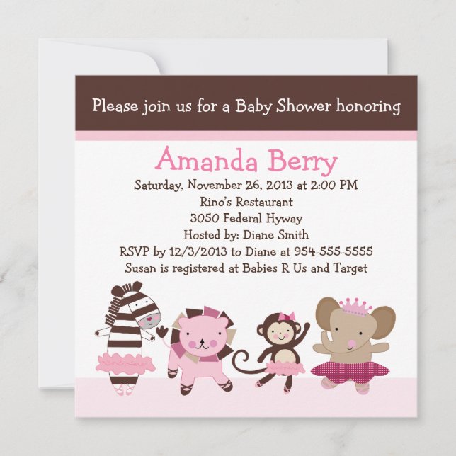Tutu Cute Ballet Animaux Baby shower Invitation (Devant)