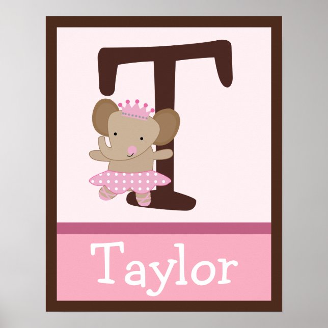 Tutu Cute Elephant Lettre & Nom Poster d'Art Mur (Devant)